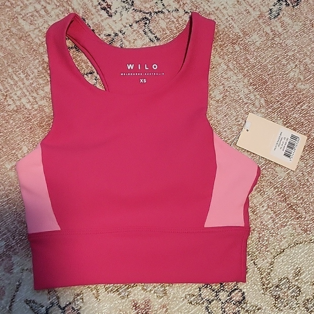 WILO Racerback Ribbed Pink Sports Bra Removeable Pads - Size XS